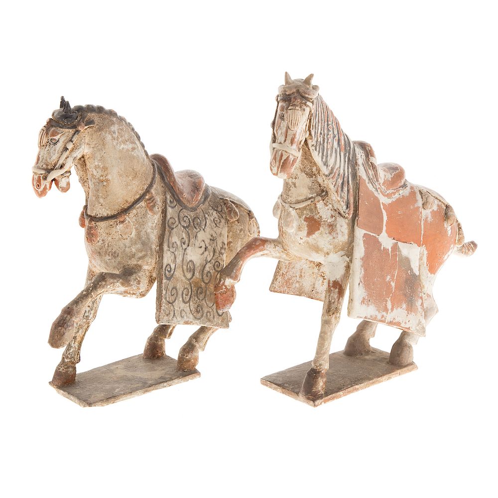 Appraisal: Pair Of Tang Terracotta Horses each modeled as rearing horses