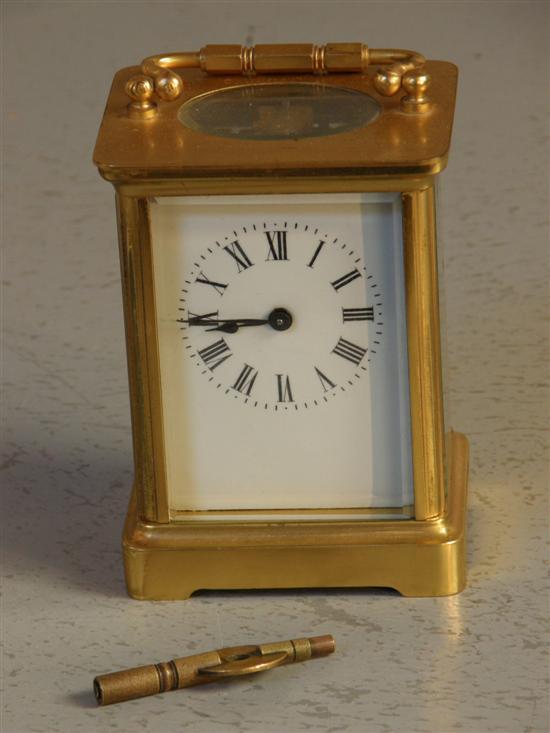 Appraisal: Brass and four glass carriage clock with lever movement enamelled