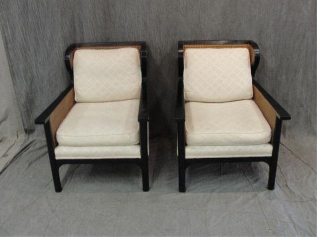 Appraisal: Pair of Black Lacquer Caned Chairs Midcentury From a Manhattan