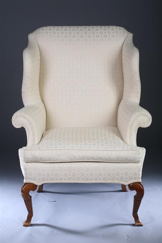 Appraisal: QUEEN ANNE STYLE CARVED FRUITWOOD EASY CHAIR th century with