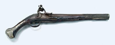 Appraisal: Middle Eastern flintlock pistol muzzle loading in barrel extensively carved