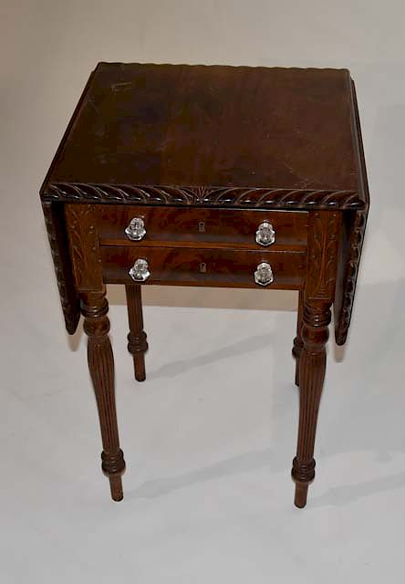 Appraisal: Mahogany drop leaf drawer stand Mahogany drop leaf drawer stand