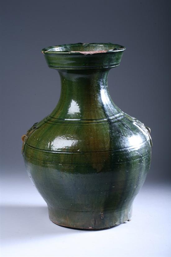 Appraisal: CHINESE GREEN GLAZED STONEWARE VASE Han Dynasty - in high