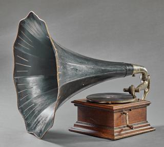 Appraisal: French Carved Oak Table Top Gramophone late th c with