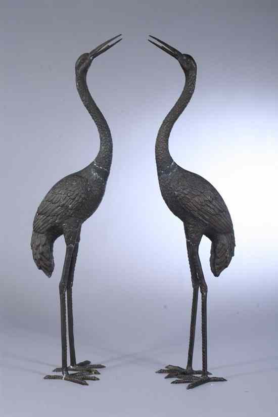 Appraisal: PAIR JAPANESE BRONZE FIGURES OF CRANES th century Each bird