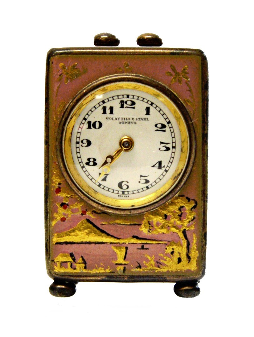 Appraisal: A Swiss enamelled miniature rectangular cased carriage clock timepiece the