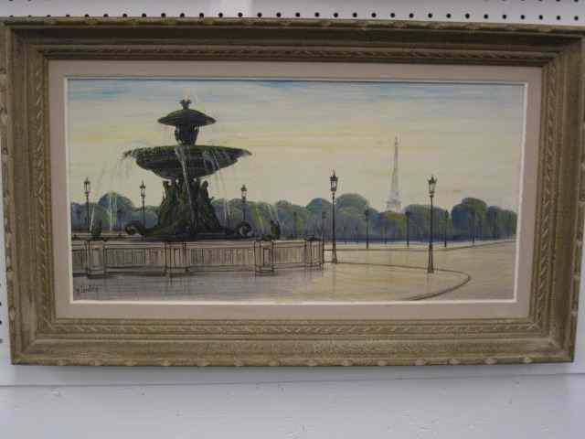 Appraisal: A P Lambert Oil French Fountain image area '' x