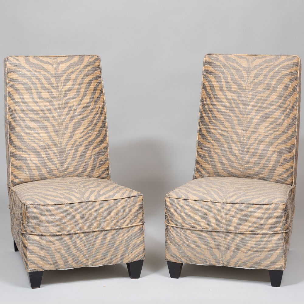 Appraisal: Pair of Modern Faux Zebra Upholstered Slipper Chairs x x