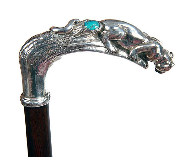 Appraisal: Silver Puma Cane th Century- Curved L-shaped sterling silver tree