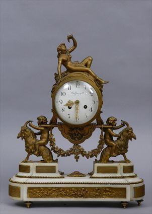 Appraisal: FRENCH LOUIS XVI-STYLE GILT-METAL AND WHITE MARBLE MANTEL CLOCK Retailed