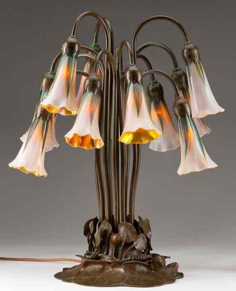 Appraisal: Buffalo Bronze ''Lily Lamp'' with Lundberg Shades light bronze and