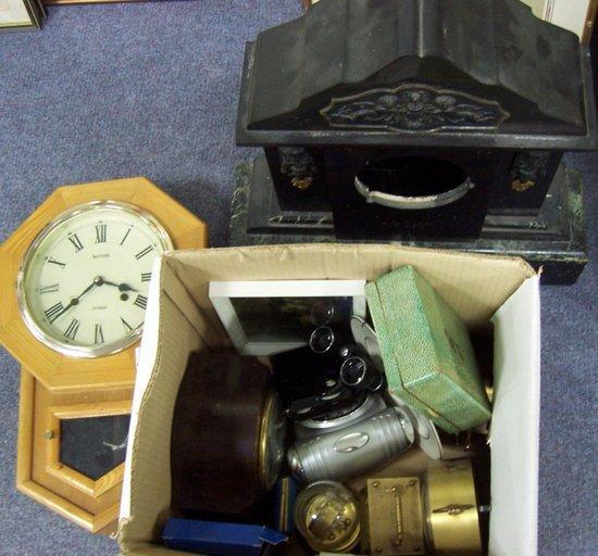 Appraisal: A black marble mantel clock case sundry clock etc