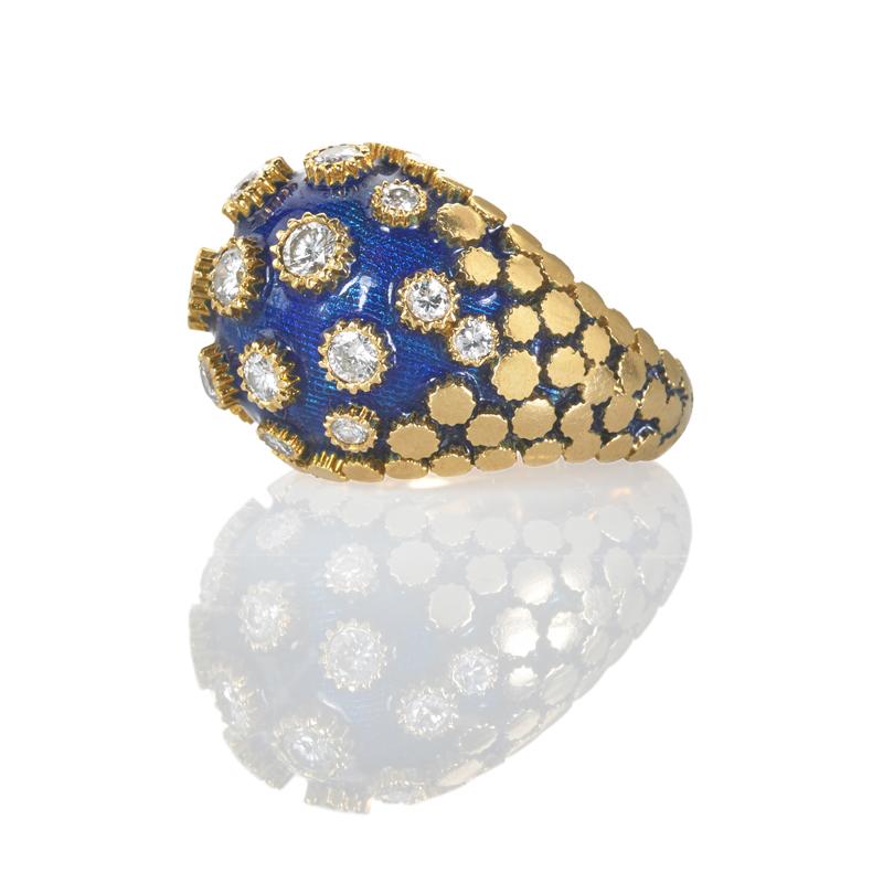 Appraisal: VAN CLEEF AND ARPELS ENAMELED GOLD DIAMOND RING Condition Report