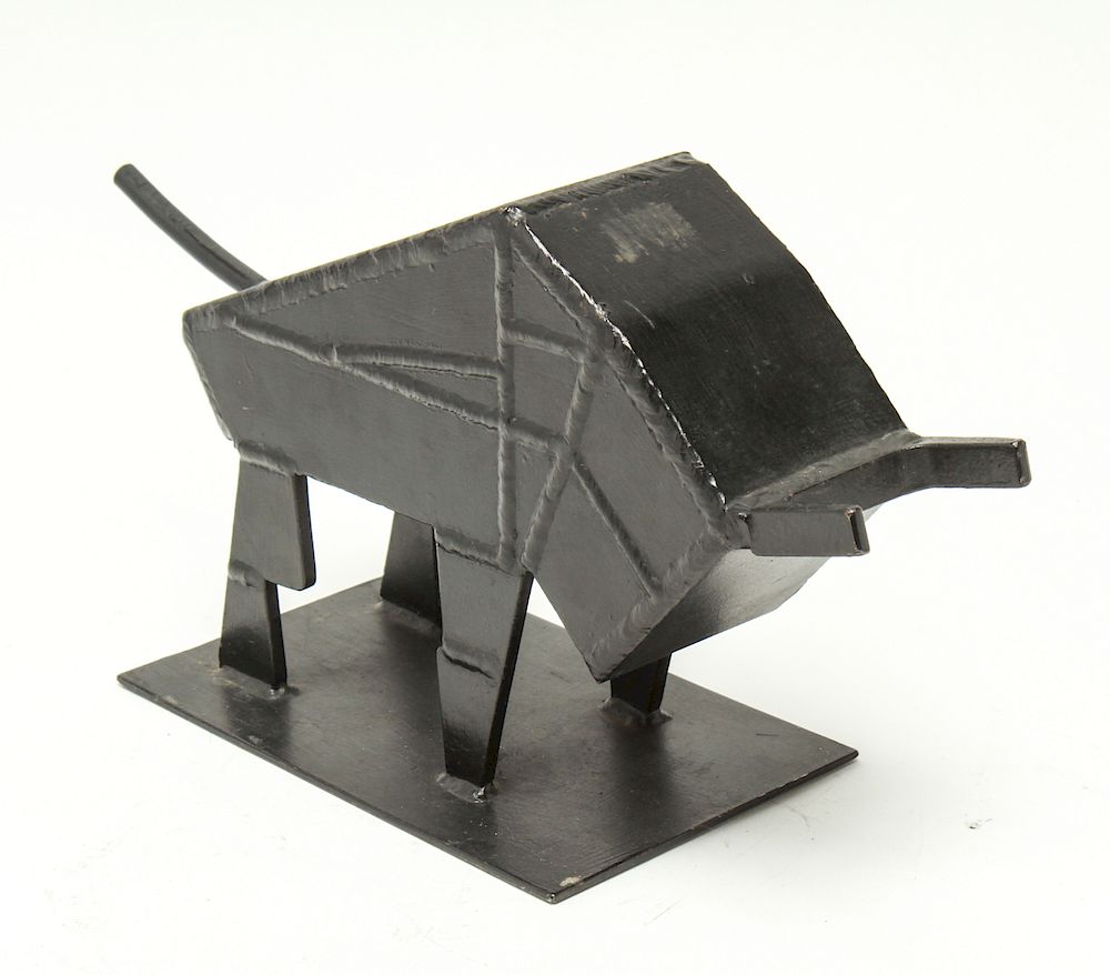 Appraisal: Modern Charging Bull Iron Sculpture Modern charging bull painted black