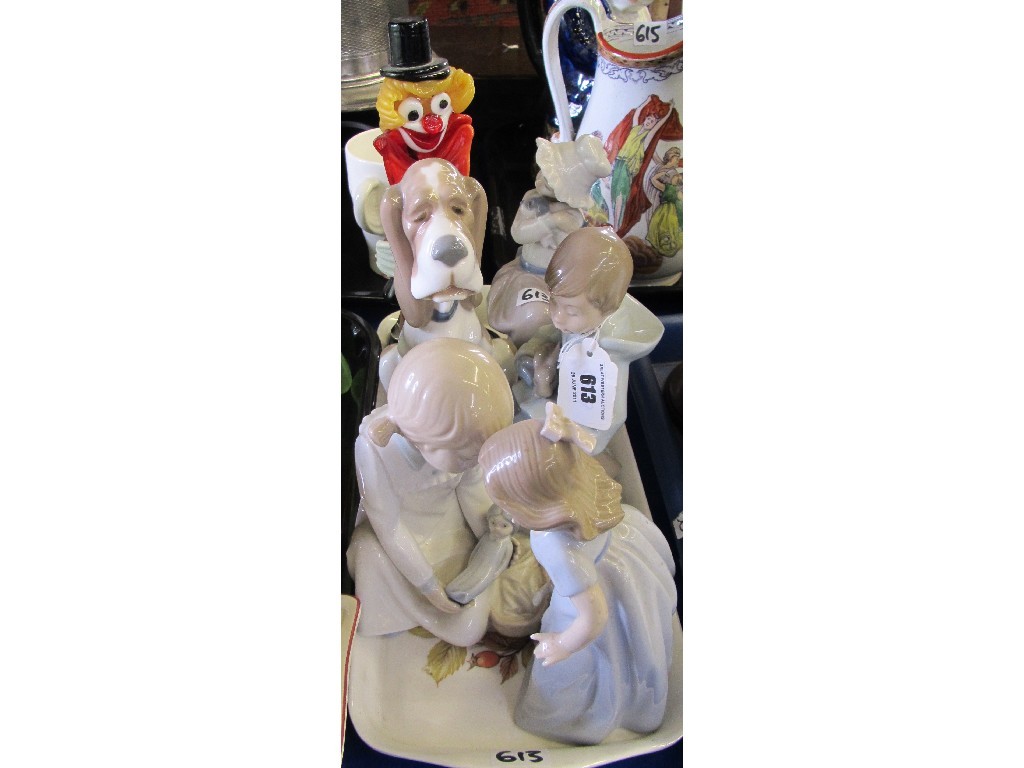 Appraisal: Five Nao figures and a Murano glass clown