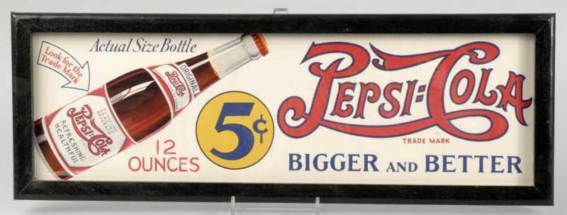 Appraisal: Early Cardboard Pepsi-Cola Advertising Sign Description Wooden frame Depicts an