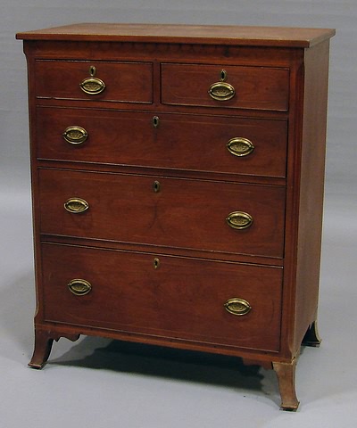 Appraisal: Repeating half-circle inlay on band below top small drawers over