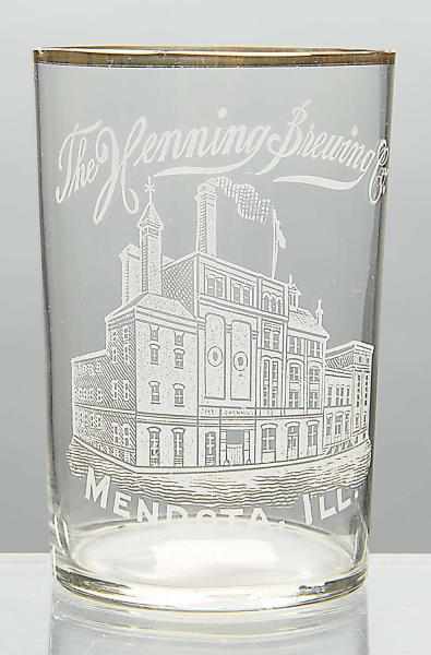 Appraisal: Henning Brewing Company Reverse Glass Factory scene with gold rim