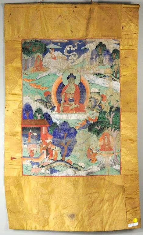 Appraisal: Tibetan Thangka of Shakyamuni Tibetan thangka of Shakyamuni pigments on