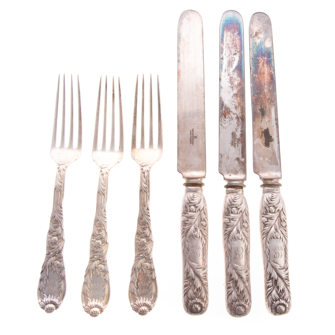 Appraisal: Tiffany Chrysanthemum sterling luncheon set comprising luncheon forks in L