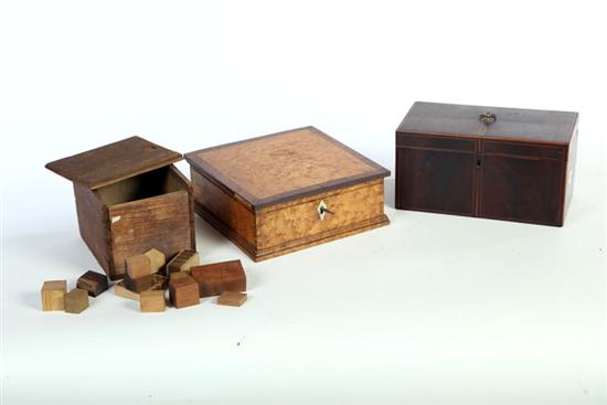 Appraisal: THREE BOXES American and English th century Mahogany veneer tea