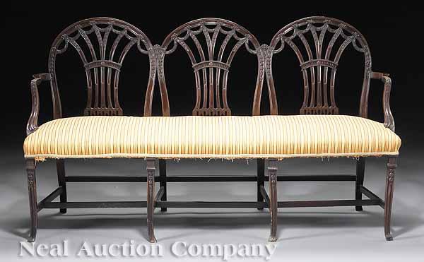 Appraisal: A George III-Style Mahogany Triple Chairback Settee th c height