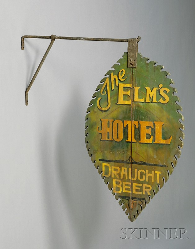 Appraisal: Painted Wood and Iron The Elm's Hotel Sign from a