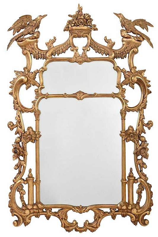 Appraisal: Large Chippendale Style Carved Gilt Wood Mirror th century leaf