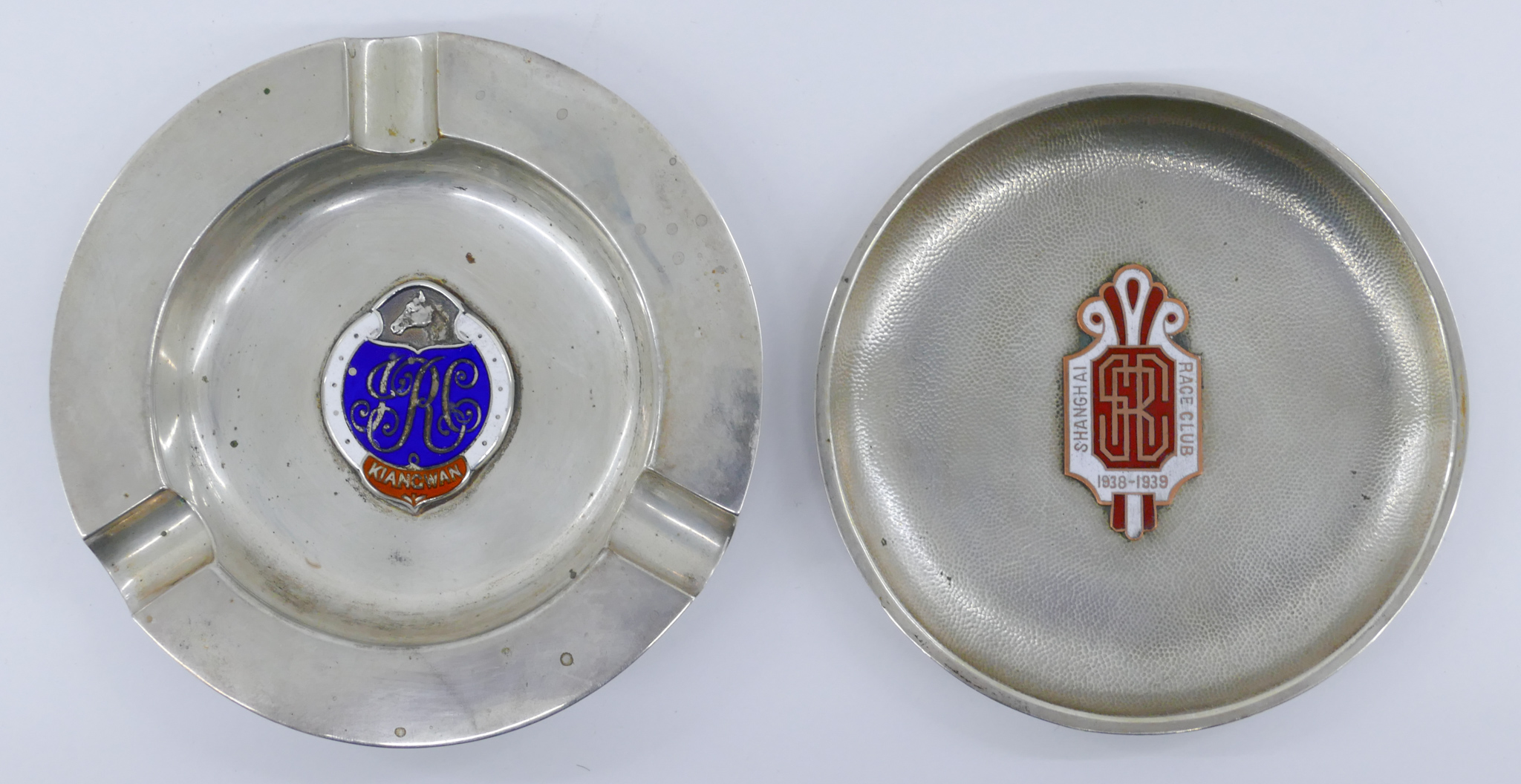 Appraisal: pc Chinese 's Enameled Silver Race Club Trays '' to