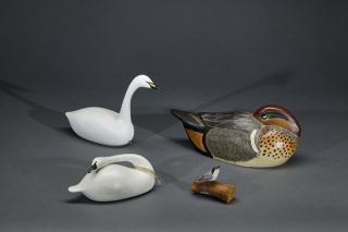 Appraisal: Four Bird Carvings Four Bird CarvingsA preening life-size green-winged teal