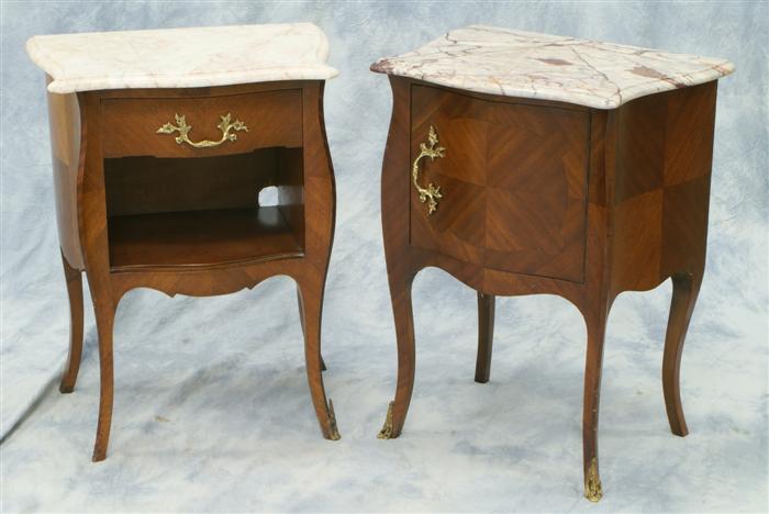 Appraisal: similar inlaid Louis XV style French marble top night stands