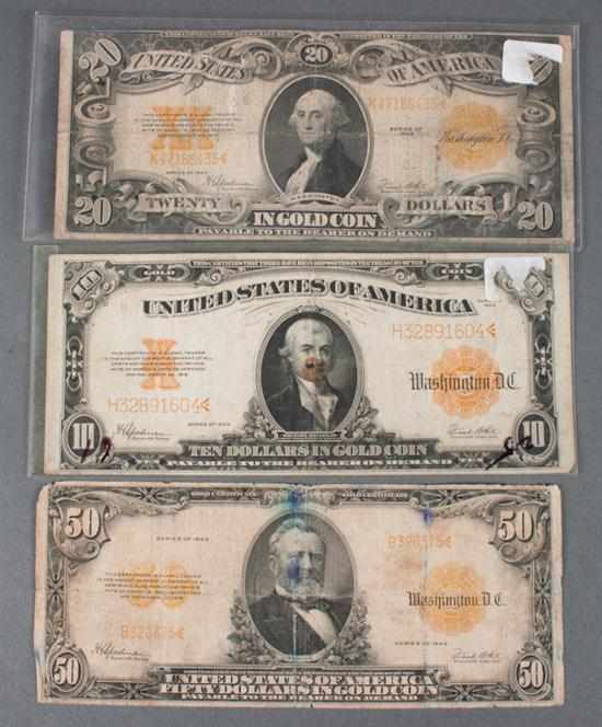 Appraisal: Three United States Gold Certificates and Series of signed Speelman