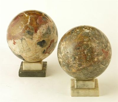 Appraisal: Two marble globes on stepped square bases th century in