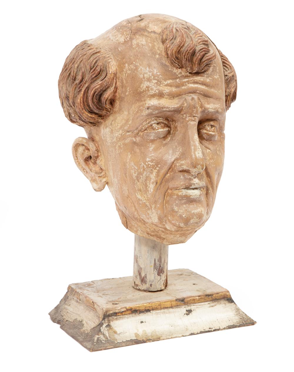 Appraisal: Continental Carved Wood Portrait Bust of a Man th c