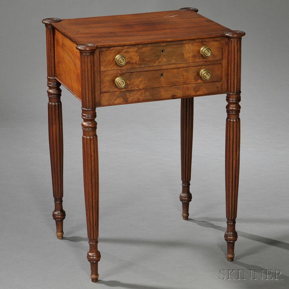 Appraisal: Federal Carved Mahogany and Mahogany Veneer Worktable probably Massachusetts c