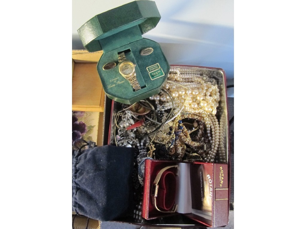 Appraisal: Box of costume jewellery and watches