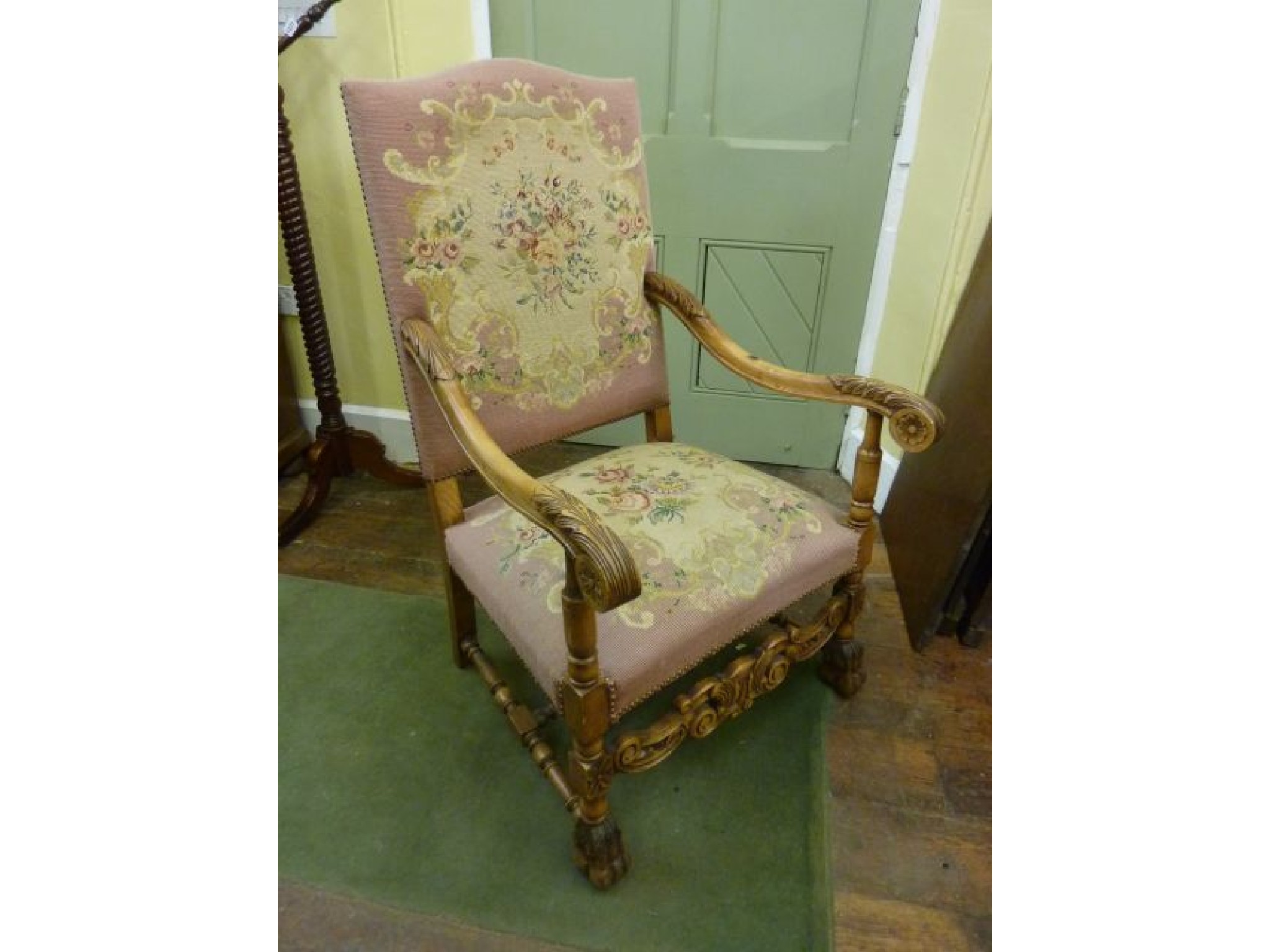 Appraisal: A late th century continental elbow chair with hand worked