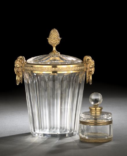 Appraisal: French Gilt-Brass-Mounted Glass Ice Bucket and Sweetmeat Jar the covered