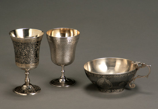 Appraisal: Group of Two Ottoman Empire Silver Cups and a Bowl