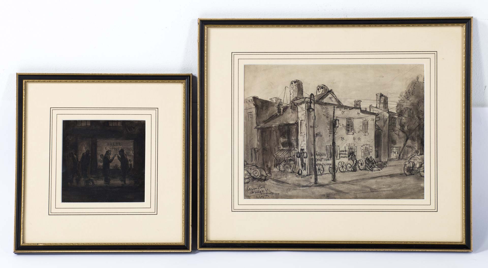 Appraisal: Aaron Sopher Two framed pen and ink drawings American -