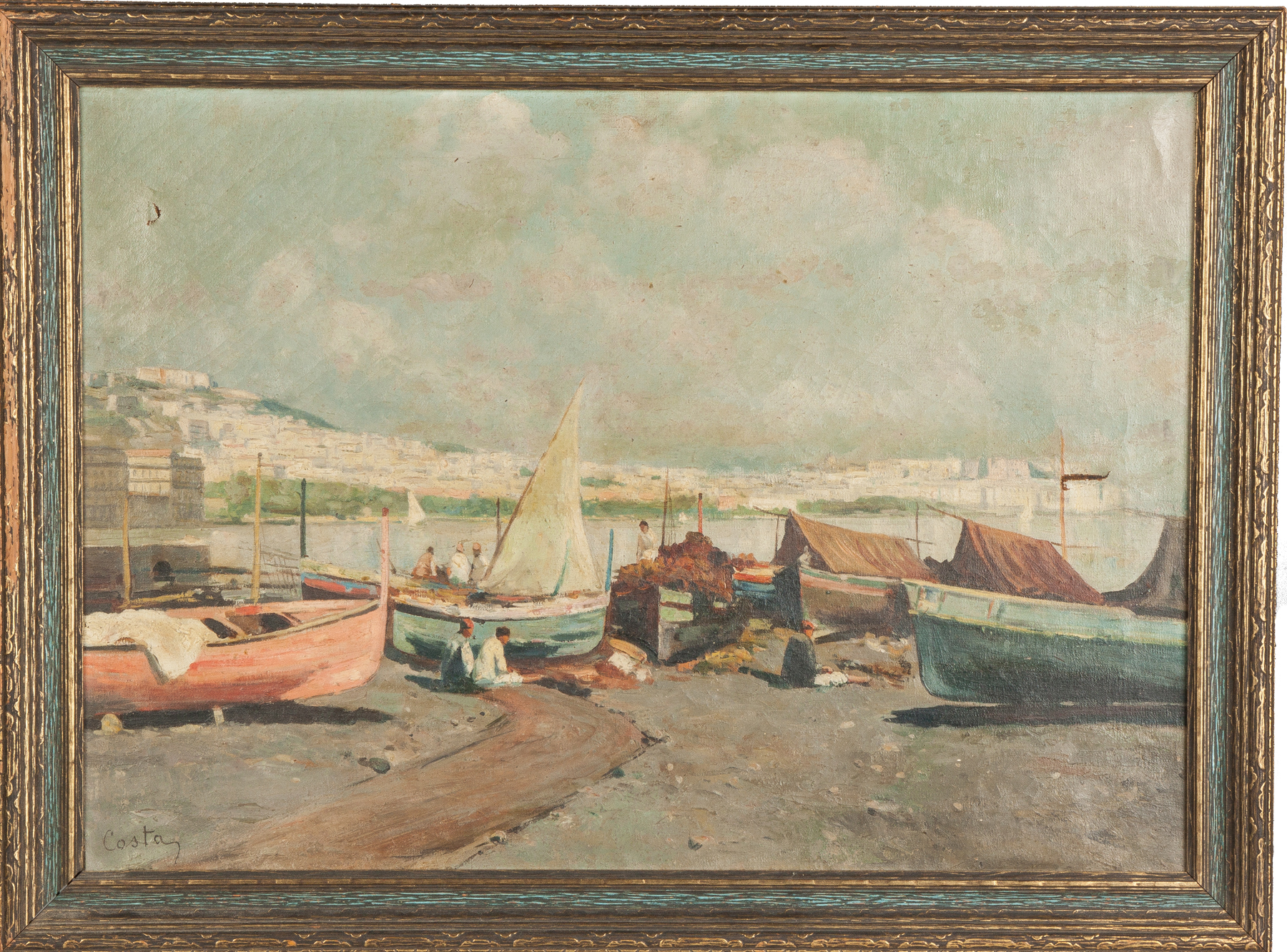 Appraisal: Emmanuele Costa Italian - Painting of Boats in harbor th