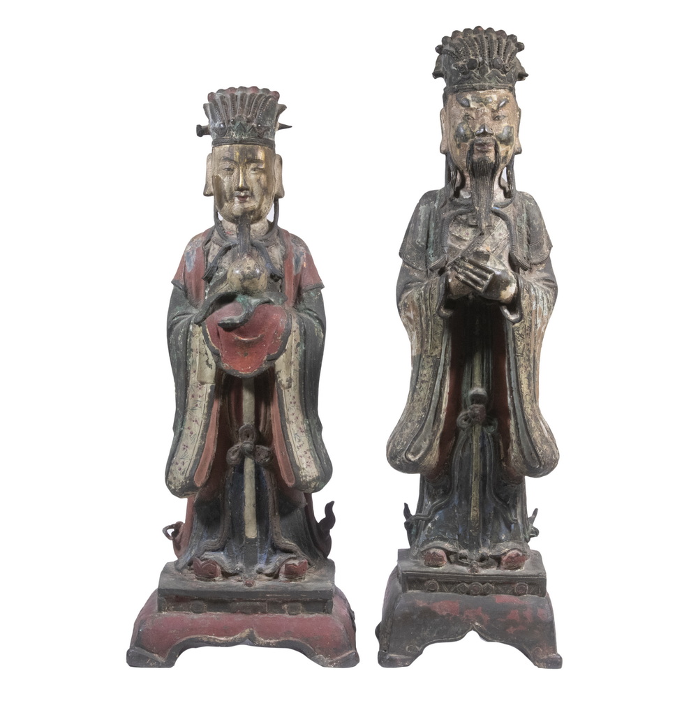 Appraisal: CHINESE MING BRONZE IMMORTAL FIGURES Painted Cast Bronze Standing Figures