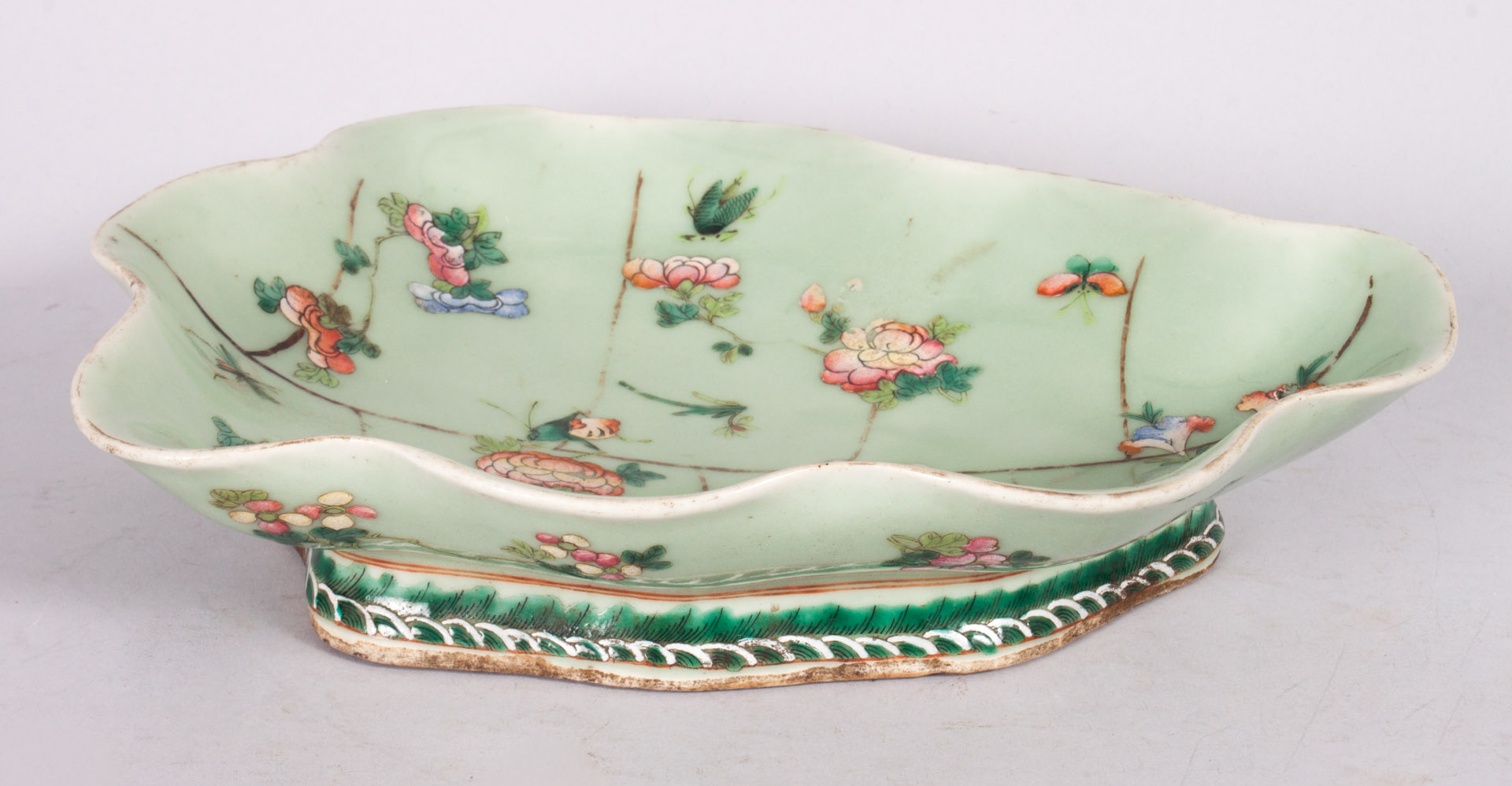 Appraisal: Chinese Export celadon leaf dish mid- th century green celadon