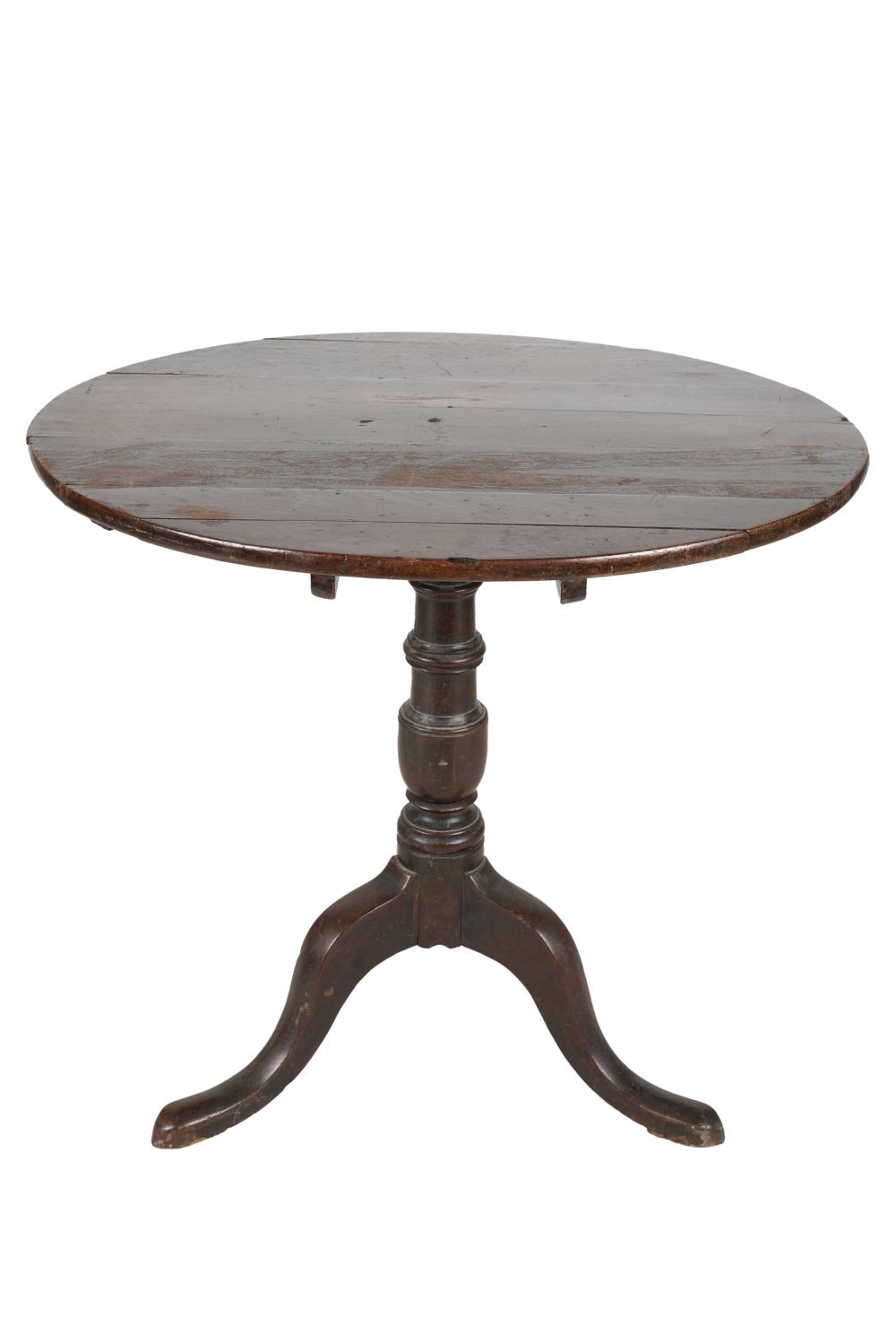 Appraisal: ENGLISH TILT-TOP TRIPOD TEA TABLECondition wobbly latch loose top slightly