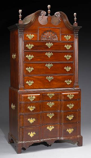 Appraisal: A Chippendale mahogany block front chest on chest Boston or