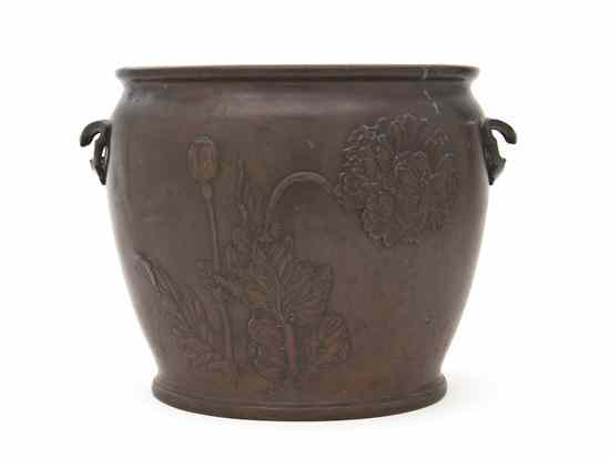 Appraisal: A Japanese Bronze Jardiniere having raised floral decoration of flowering