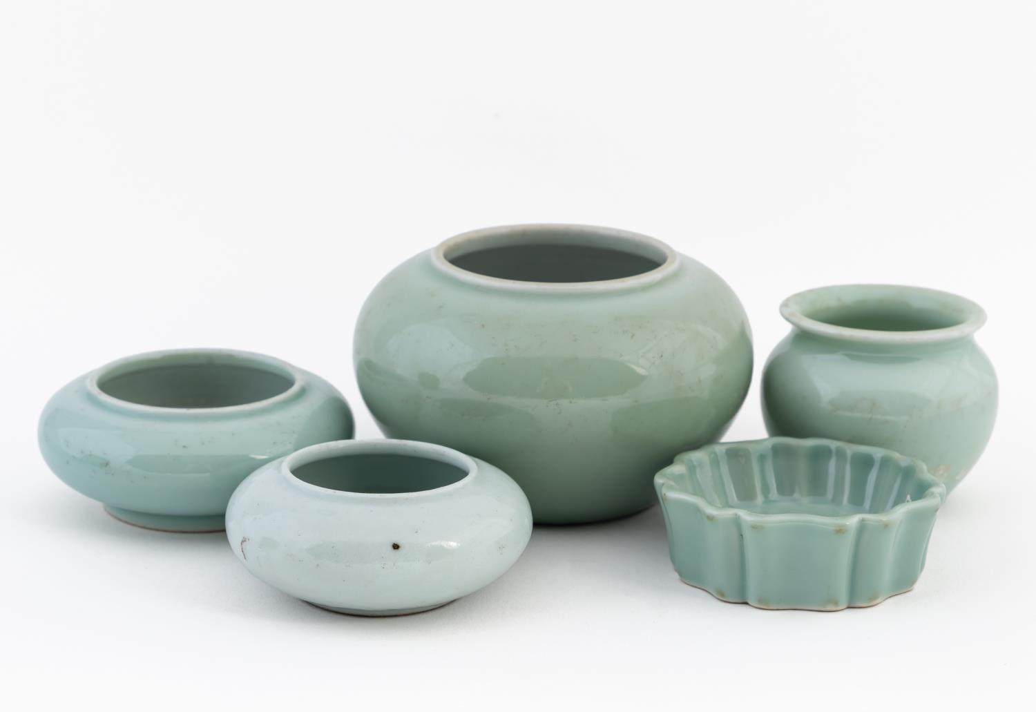 Appraisal: FIVE DIMINUTIVE CHINESE CELADON PORCELAIN PIECES Five Chinese diminutive celadon