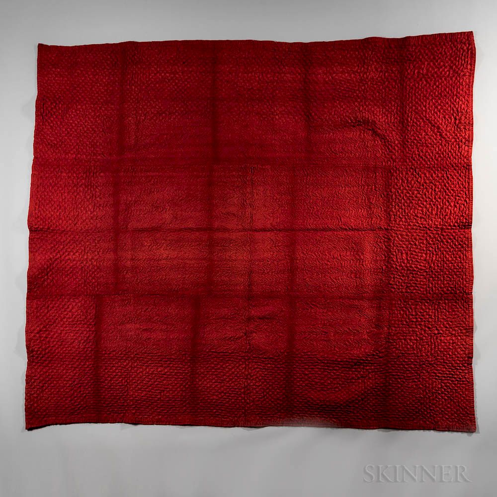 Appraisal: Red Linsey Woolsey Coverlet Red Linsey Woolsey Coverlet th century