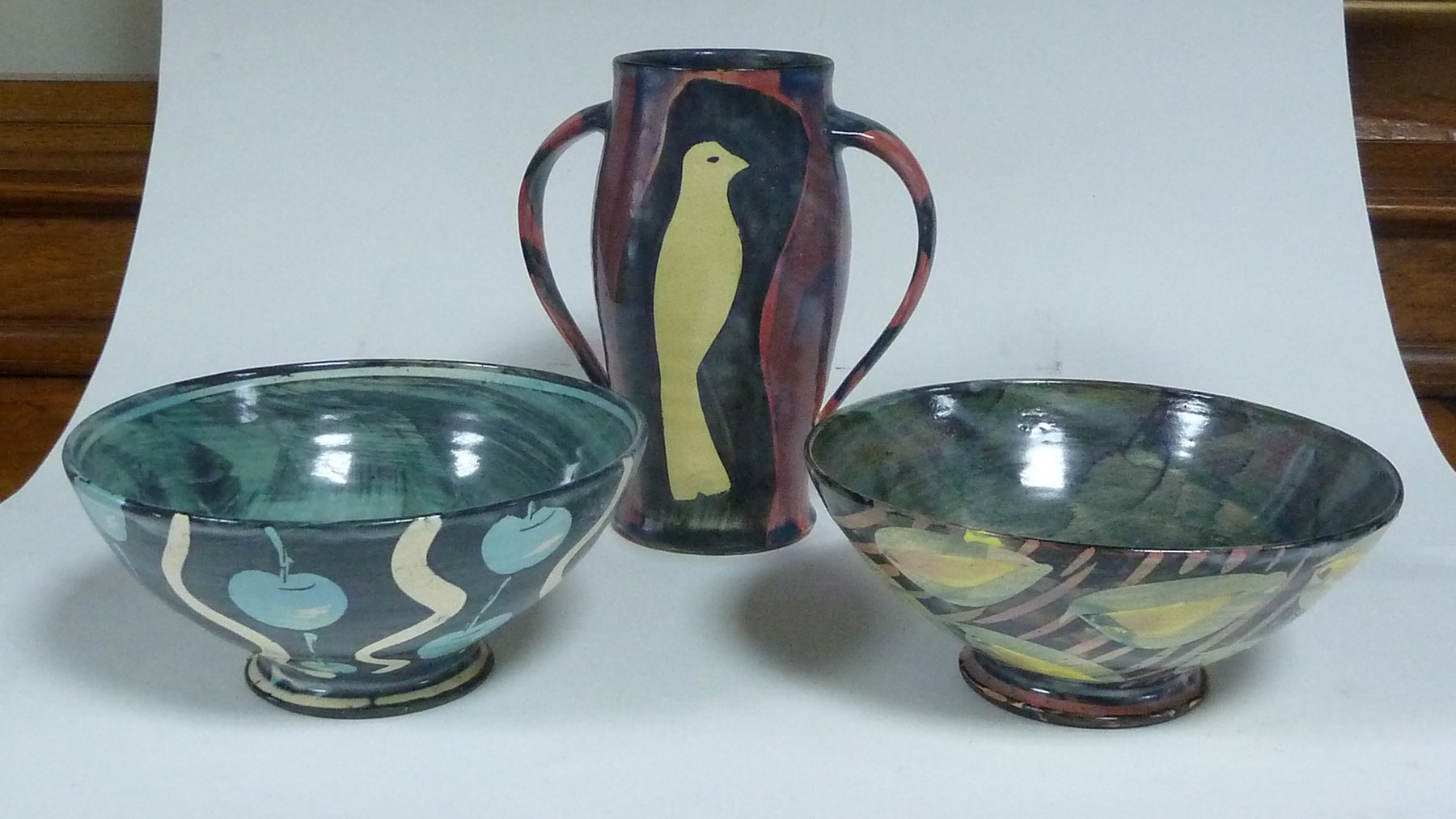 Appraisal: Sophie MacCarthy A two-handled vase painted with a bird cm