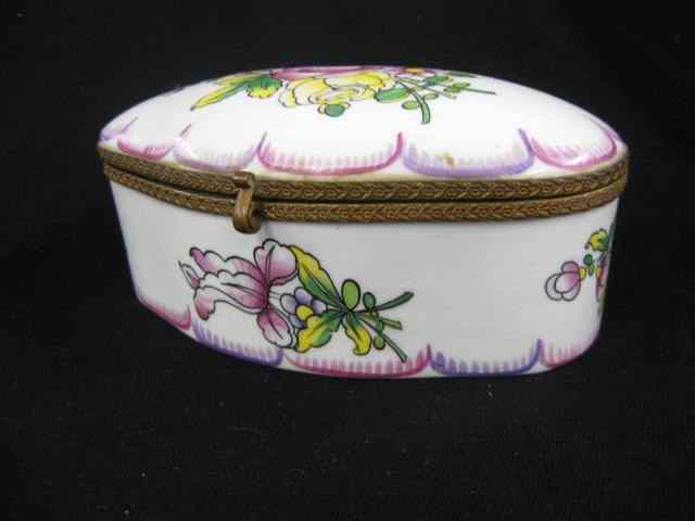 Appraisal: Handpainted Porcelain Dresser Box floral made for Ovington's NY circa